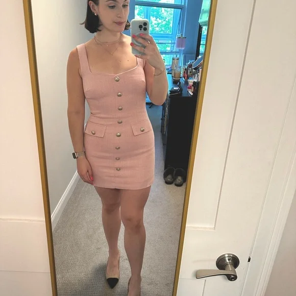 revolve pink tweed dress self-portrait Check Knit Mini Dress in Pink